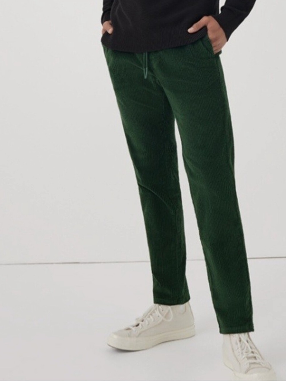 Pact Men’s Organic Cotton Corduroy Pants Pull On Straight Leg in Pine Green M